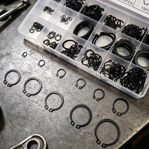 300Pcs/Box Assortment Kit Set 3-32mm Black 18 Sizes Steel Retaining Clip Snap Ring C Type External Circlip for Bearing Shaft in Kuwait