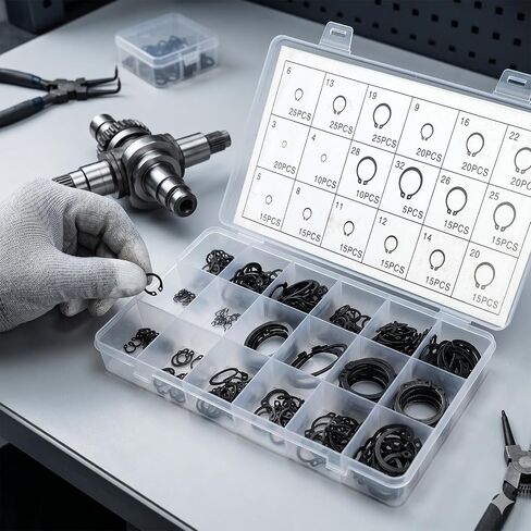 300Pcs/Box Assortment Kit Set 3-32mm Black 18 Sizes Steel Retaining Clip Snap Ring C Type External Circlip for Bearing Shaft in Kuwait