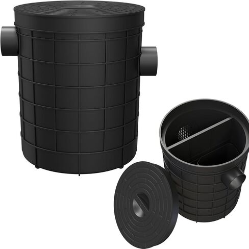 Grease Trap Commercial, Lightweight PE Plastic Grease Interceptor Trap Side Inlet Waste Oil Water Separator for Kitchen Sink Restaurant Wastewater Easy Install (Round-315-110-110) in Kuwait