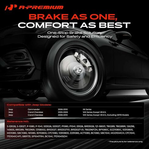 A-Premium Front and Rear Drilled and Slotted Disc Brake Rotors + Ceramic Pads Kit Compatible with Select Jeep Models - Grand Cherokee 2005-2010, Commander 2006-2010, 12-PC Set in Kuwait