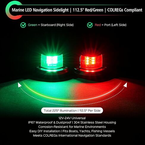 2 قطعة أضواء الملاحة LED للقوارب البحرية، أضواء إشارة الإبحار بمنفذ أحمر وأخضر، IP67 مقاومة للماء 12 فولت LED أضواء القارب للعائم، اليخوت، المراكب الشراعية، القوارب السريعة، قوارب الصيد in Kuwait