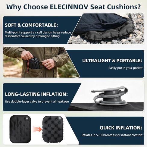 Inflatable Seat Cushion, Portable Airplane Seat Cushion for Long Flights Lightweight & Compact Bleacher Chairs Cushion Sit Pad for Air Travel Stadium Seat Outdoor Camping Backpacking Hiking in Kuwait