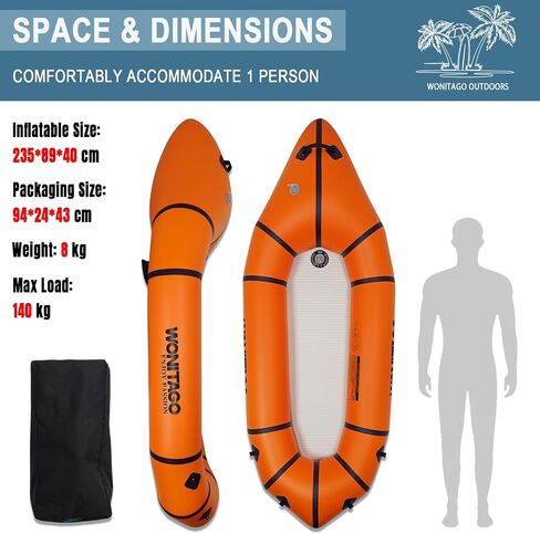 Packraft PVC نفخ السفر قوارب الكاياك مع أرضية غرزة قطرة لتجمع المياه المسطحة / الانجراف دراجة / زورق Litewater، 1 شخص، 7.7Ft in Kuwait
