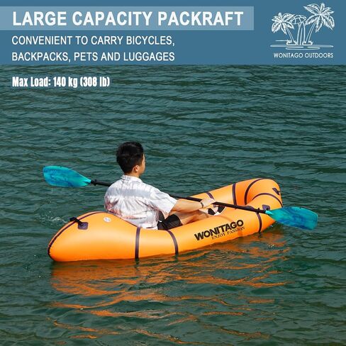 Packraft PVC نفخ السفر قوارب الكاياك مع أرضية غرزة قطرة لتجمع المياه المسطحة / الانجراف دراجة / زورق Litewater، 1 شخص، 7.7Ft in Kuwait
