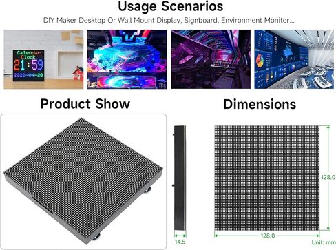 4096 64×64 RGB Full-Color LED Matrix Panel, 2mm Pitch Display Screen Compatible with Raspberry Pi 5/4B/Zero 2W/Zero/Pico 2W /Pico 2W, ESP32, Support Adjustable Brightness, Chainable, GOB-Waterproof in Kuwait
