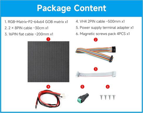 4096 64×64 RGB Full-Color LED Matrix Panel, 2mm Pitch Display Screen Compatible with Raspberry Pi 5/4B/Zero 2W/Zero/Pico 2W /Pico 2W, ESP32, Support Adjustable Brightness, Chainable, GOB-Waterproof in Kuwait