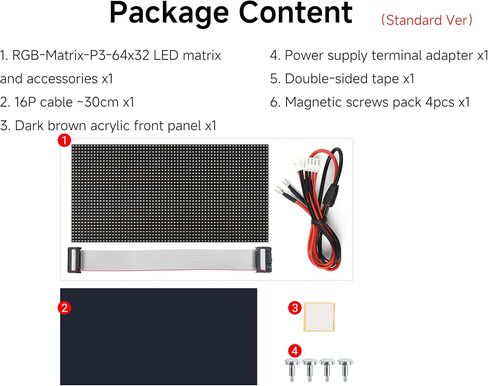 لوحة مصفوفة LED بالألوان الكاملة 2048 RGB، مسافة 3 مم، شاشة عرض 64 × 32 بكسل متوافقة مع Raspberry Pi 5/4B/Zero 2W/Zero/Pico 2W /Pico 2W، ESP32، تدعم السطوع القابل للتعديل، قابلة للتسلسل in Kuwait