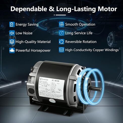 GF2034 Blower Motor, 1/3 HP 115V 60Hz 1725RPM 48 Frame, Belt Drive Compatible with Packard 45013, AO Smith/Century 316P169, Emerson 8100, GE BF-4706, Universal 805, Baldor RSP2442, Carrier HC41DE114 in Kuwait