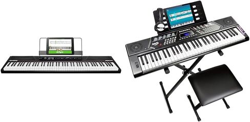 Alesis Recital - لوحة مفاتيح بيانو رقمية مكونة من 88 مفتاحًا مع مفاتيح شبه مرجحة وحامل بيانو للوحة المفاتيح RockJam مزود بـ 61 مفتاحًا مع مجموعة Pitch Bend ومقعد البيانو وسماعات الرأس وتطبيق البيانو البسيط وملصقات الكلمات الرئيسية in Kuwait