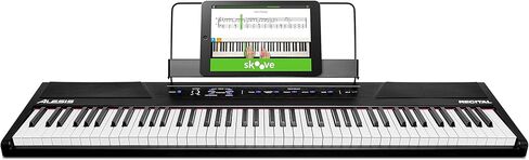 Alesis Recital - لوحة مفاتيح بيانو رقمية مكونة من 88 مفتاحًا مع مفاتيح شبه مرجحة وحامل بيانو للوحة المفاتيح RockJam مزود بـ 61 مفتاحًا مع مجموعة Pitch Bend ومقعد البيانو وسماعات الرأس وتطبيق البيانو البسيط وملصقات الكلمات الرئيسية in Kuwait
