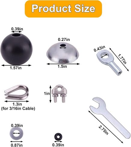 Fitness Replacement Cable Kit - 32.8Ft 5.0mm PU Coated Steel Wire Rope with 17 Pcs Accessories (Snap Hooks, Pulley, Thimble, Clamps) for LAT Pulldown, Low Row Home Gym Machine in Kuwait