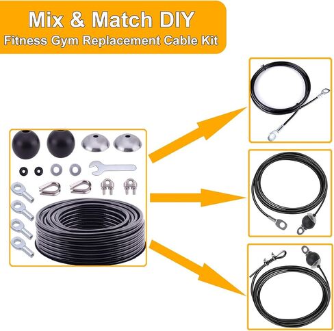 Fitness Replacement Cable Kit - 32.8Ft 5.0mm PU Coated Steel Wire Rope with 17 Pcs Accessories (Snap Hooks, Pulley, Thimble, Clamps) for LAT Pulldown, Low Row Home Gym Machine in Kuwait