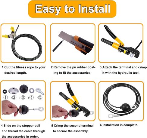 Fitness Replacement Cable Kit - 32.8Ft 5.0mm PU Coated Steel Wire Rope with 17 Pcs Accessories (Snap Hooks, Pulley, Thimble, Clamps) for LAT Pulldown, Low Row Home Gym Machine in Kuwait