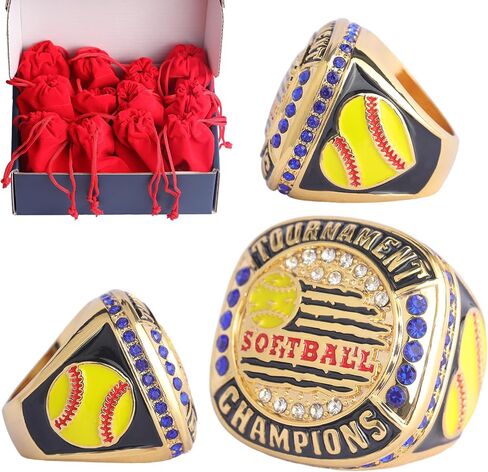12 pcs Pack Heart Softball Flag Championship Trophy Ring Award Gift for Tournament Champion Team palyers Awards Size 9.5 in Kuwait
