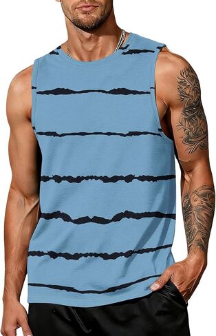 WANZZXCSL Men's Tank Tops Crewneck Trendy Print Casual Sleeveless Shirts Breathable Sport Outdoor Beach Basic Tank Tops in Kuwait