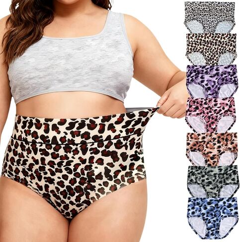 Women's Plus Size Leopard Print Underwear Panties High Waist Briefs 6 Pack XL-5XL Ladies Undies for Women Female Pack in Kuwait