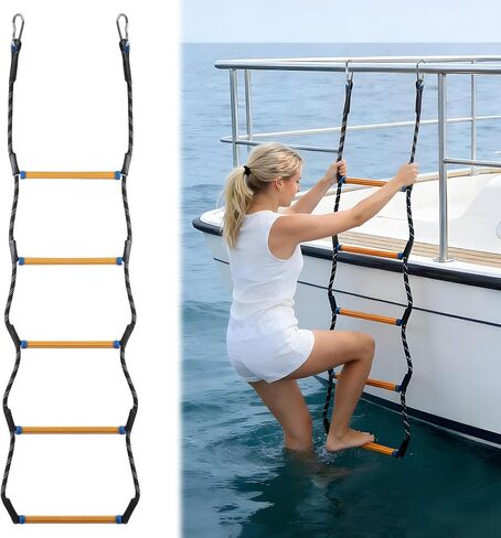 5 Step Boat Rope Ladder Heavy Duty Foldable Marine Rope Ladder with Storage Bag Portable Marine Boarding Tool for Inflatable Boat Kayak Pontoon Motorboat Canoeing and Outdoor Watercraft in Kuwait