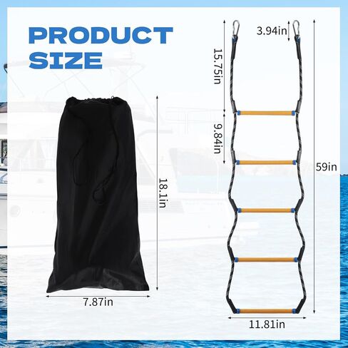 5 Step Boat Rope Ladder Heavy Duty Foldable Marine Rope Ladder with Storage Bag Portable Marine Boarding Tool for Inflatable Boat Kayak Pontoon Motorboat Canoeing and Outdoor Watercraft in Kuwait
