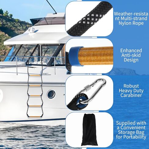 5 Step Boat Rope Ladder Heavy Duty Foldable Marine Rope Ladder with Storage Bag Portable Marine Boarding Tool for Inflatable Boat Kayak Pontoon Motorboat Canoeing and Outdoor Watercraft in Kuwait
