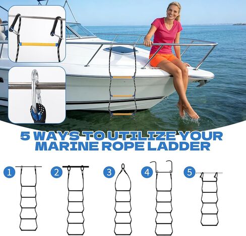 5 Step Boat Rope Ladder Heavy Duty Foldable Marine Rope Ladder with Storage Bag Portable Marine Boarding Tool for Inflatable Boat Kayak Pontoon Motorboat Canoeing and Outdoor Watercraft in Kuwait