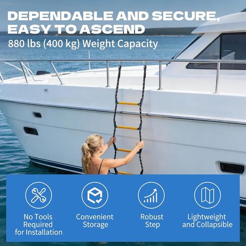5 Step Boat Rope Ladder Heavy Duty Foldable Marine Rope Ladder with Storage Bag Portable Marine Boarding Tool for Inflatable Boat Kayak Pontoon Motorboat Canoeing and Outdoor Watercraft in Kuwait