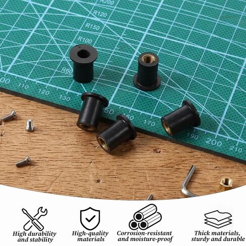 12 Pcs Universal M5 Well Nuts, M5 Rubber Well Nuts, Expansion Well Nut with Embedded Steel Thread Insert Neoprene Expansion Brass Nut for Canoe, Boat, Kayak in Kuwait