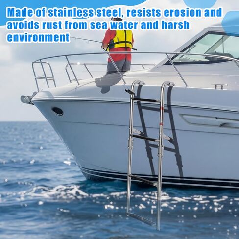 Folding 4 Step Boat Ladder, Heavy Duty 304 Stainless Steel Transom Boarding Swim Platform Ladder with Non Slip Steps, 400 lb Capacity, Corrosion Resistant Ladders for Pontoon, Yacht in Kuwait