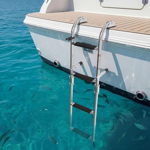 Folding 4 Step Boat Ladder, Heavy Duty 304 Stainless Steel Transom Boarding Swim Platform Ladder with Non Slip Steps, 400 lb Capacity, Corrosion Resistant Ladders for Pontoon, Yacht in Kuwait