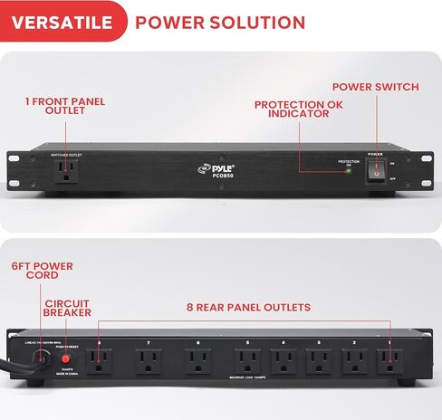 Pyle 10 Outlet 2000W Power Sequencer Rack Mount Pro Audio Supply Controller with PDU Power Strip Surge Protector in Saudi Arabia
