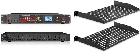 Pyle 10 Outlet 2000W Power Sequencer Rack Mount Controller with 1U Vented Server Rack Shelves, Black in Saudi Arabia