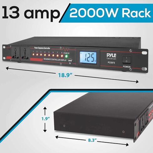 Pyle 10 Outlet 2000W Power Sequencer Rack Mount Controller with 1U Vented Server Rack Shelves, Black in Saudi Arabia