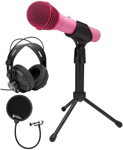 SAMSON Q2U USB and XLR Handheld Dynamic Microphone with Cardioid Polar Pattern (Pink) Bundle with TX-100 Studio Monitor Headphones (Black), and Pop Filter (3 Items) in Saudi Arabia