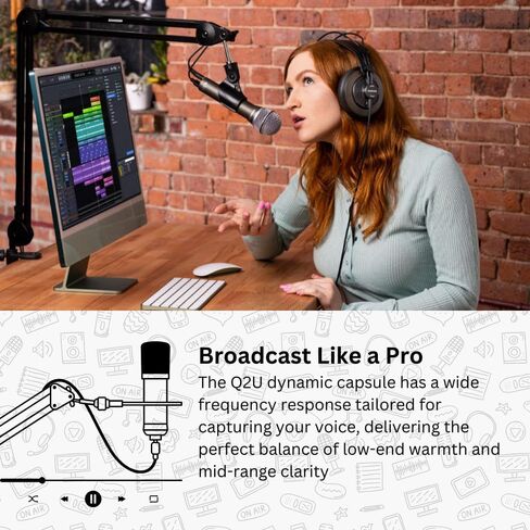 SAMSON Q2U USB and XLR Handheld Dynamic Microphone with Cardioid Polar Pattern (Pink) Bundle with TX-100 Studio Monitor Headphones (Black), and Pop Filter (3 Items) in Saudi Arabia