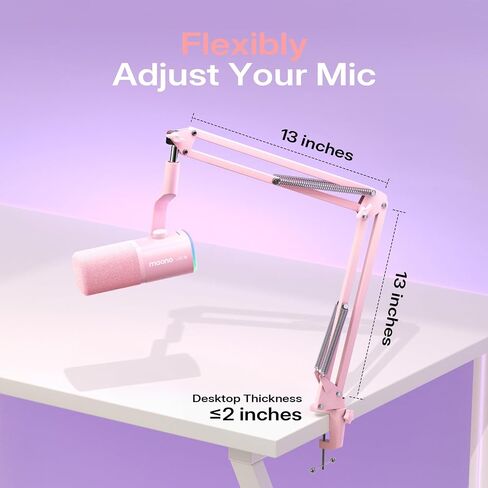 MAONO PD100W USB Wireless Dynamic Microphone for PC, Gaming Streaming Podcast Mic with Noise Reduction,Custom RGB, Mute，Volume Control, Computer Boom Mic for Vocal Recording, Pink in Saudi Arabia