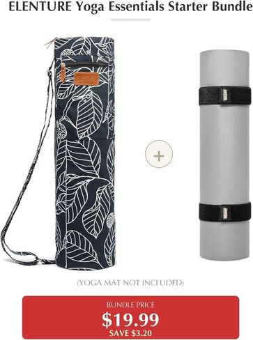 Yoga Essentials Starter Bundle — Canvas Yoga Mat Bag with Adjustable Strap & Pockets + 2-Pack Heavy-Duty Elastic Mat Straps for Pilates Studio Gym Travel, Lightweight Set for Women & Men in Kuwait