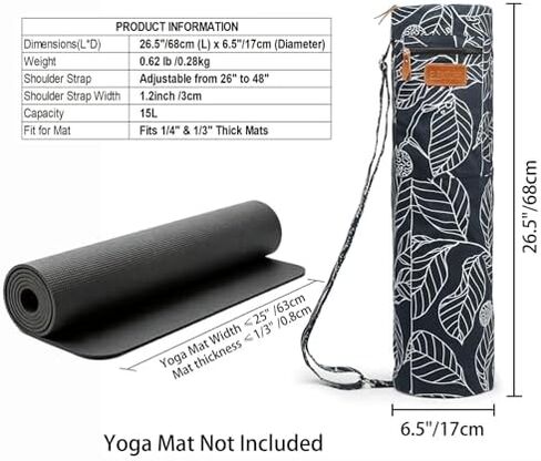 Yoga Essentials Starter Bundle — Canvas Yoga Mat Bag with Adjustable Strap & Pockets + 2-Pack Heavy-Duty Elastic Mat Straps for Pilates Studio Gym Travel, Lightweight Set for Women & Men in Kuwait