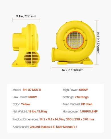 منفاخ Happybuy القابل للنفخ، يتميز بخيارات طاقة 680 وات و750 وات مع محرك بقوة 1.0 حصان. هذه المضخة التجارية، تعمل بسرعة 3400 دورة في الدقيقة كحد أقصى. أصفر. in Kuwait