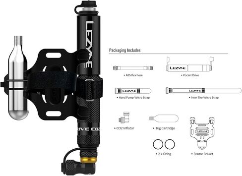 LEZYNE Pocket Drive CO2 Bike Hand Pump with CO2 Chuck - Presta & Schrader Compatible ABS Flex Hose, High-Pressure 160 PSI/11 Bar Aluminum Tire Inflator, Includes Bicycle Frame Mount, 16g Cartridge | co2-bike-pump-systems in Kuwait
