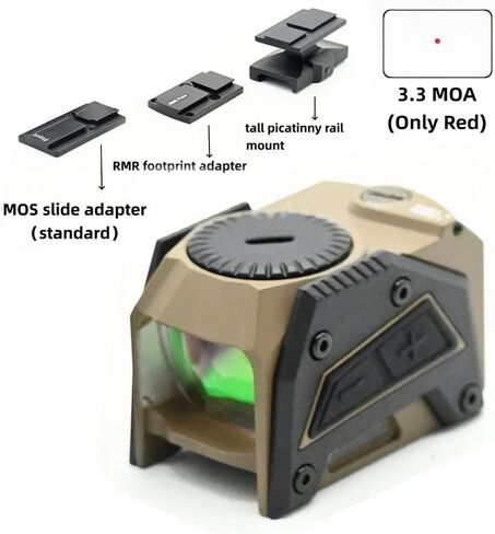 3.3 MOA Motion-Activated Mini Red Dot Compact Reflex Sight，FMC Lens Optics Scope，8 Day & 2 Night Brightness，with MOS/RMR Footprint Plates Base & 20mm Rail Riser Mount，Tan in Kuwait