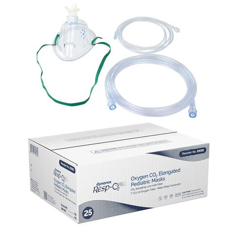Dynarex 33081 Oxygen CO2 Elongated Mask with CO2 Sampling Line with Filter, Male/Male, Pediatric, 7' Tubing, Pack of 25 in Kuwait