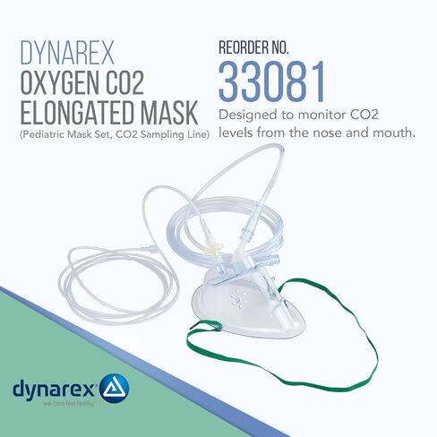 Dynarex 33081 Oxygen CO2 Elongated Mask with CO2 Sampling Line with Filter, Male/Male, Pediatric, 7' Tubing, Pack of 25 in Kuwait
