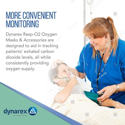 Dynarex 33081 Oxygen CO2 Elongated Mask with CO2 Sampling Line with Filter, Male/Male, Pediatric, 7' Tubing, Pack of 25 in Kuwait