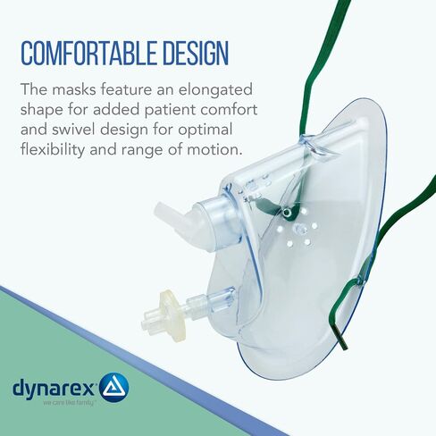 Dynarex 33081 Oxygen CO2 Elongated Mask with CO2 Sampling Line with Filter, Male/Male, Pediatric, 7' Tubing, Pack of 25 in Kuwait