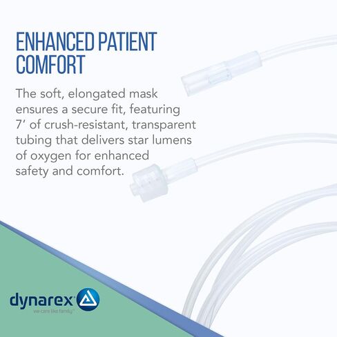 Dynarex 33081 Oxygen CO2 Elongated Mask with CO2 Sampling Line with Filter, Male/Male, Pediatric, 7' Tubing, Pack of 25 in Kuwait