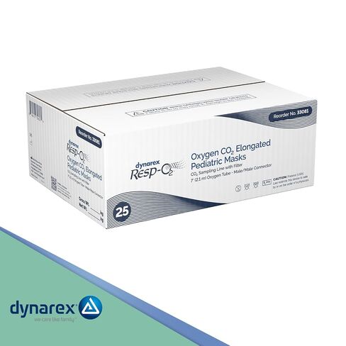 Dynarex 33081 Oxygen CO2 Elongated Mask with CO2 Sampling Line with Filter, Male/Male, Pediatric, 7' Tubing, Pack of 25 in Kuwait