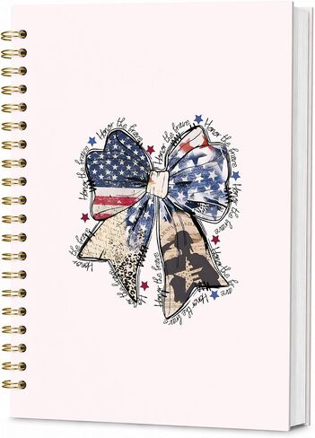 Coquette Blue White Red Bow Spiral Notebook, Independence Day Patriotic Journal Gifts for Women, 4th of July Gifts for Women, College Ruled Hardcover Spiral Notebook 5.5x8.3 in Kuwait