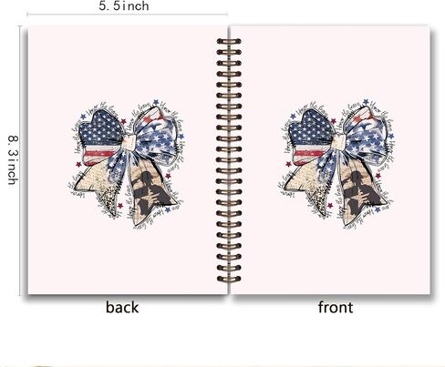 Coquette Blue White Red Bow Spiral Notebook, Independence Day Patriotic Journal Gifts for Women, 4th of July Gifts for Women, College Ruled Hardcover Spiral Notebook 5.5x8.3 in Kuwait