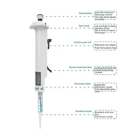 Pipette, Pipette, Laboratory Adjustable Manual Dispenser with Tip 5Ml in Saudi Arabia