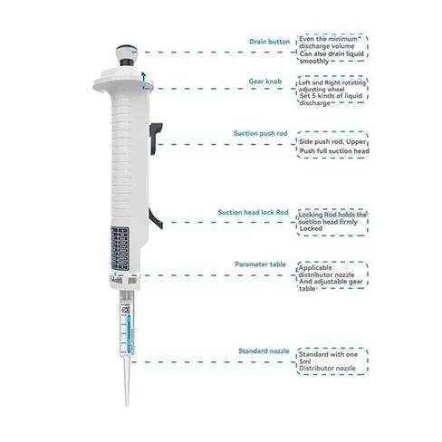 Pipette, Pipette, Continuous Dispenser Laboratory Adjustable Manual with Tip 5Ml in Saudi Arabia
