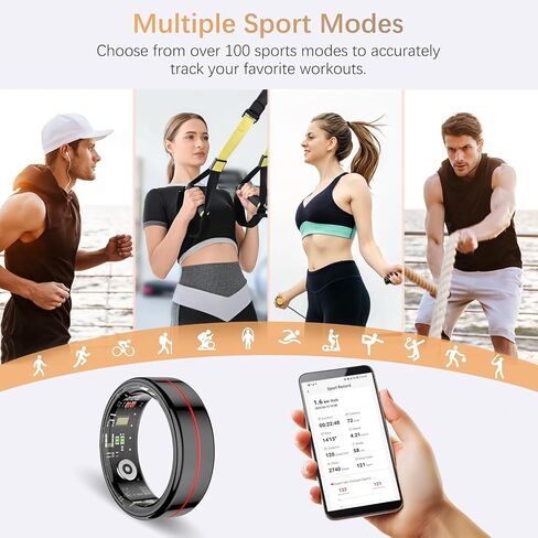 حلقة ملائمة، حلقات صحية ذكية للنساء والرجال مع معدل ضربات القلب، أكسجين الدم، معدل ضربات القلب، مستوى التوتر، مراقب النوم، متتبع الخطوات، بدون رسوم اشتراك، حلقة ذكية مقاومة للماء IP68 لهواتف iPhone وAndroid (أسود، 13#) in Kuwait